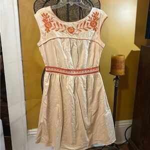 Chic Cream and Orange Embroidered Mini Dress